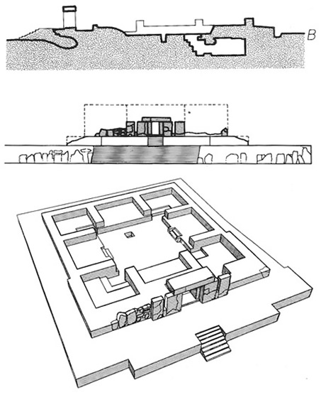 Plan et coupe du palais associé à la tombe 105 de Monte Albán, Oaxaca, Mexique
