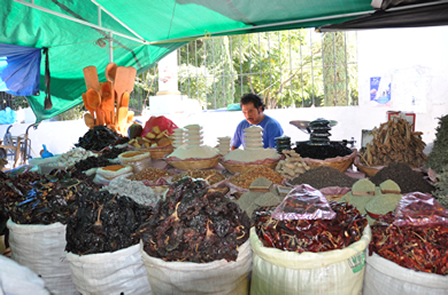 Etale de piments sur le marché de Ocotlan, Oaxaca, Mexique