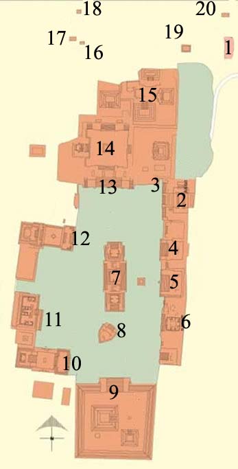 Plan du site archéologique de Monte Alban, Oaxaca, Mexique