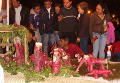 les rois mages en radis pour la nuit des radis de Oaxaca, Mexique