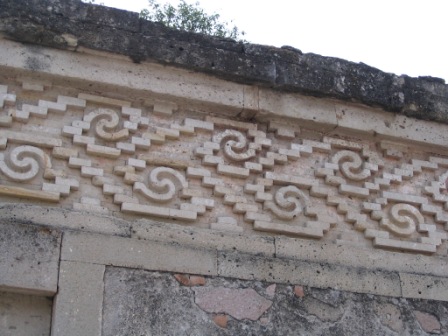 Détails des grecques du groupe des colonnes de Mitla, Oaxaca, Mexique