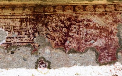 Reste de peinture du groupe de l’église de Mitla, Oaxaca, Mexique