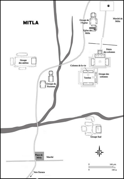 Plan du site archéologique de Mitla, Oaxaca, Mexique