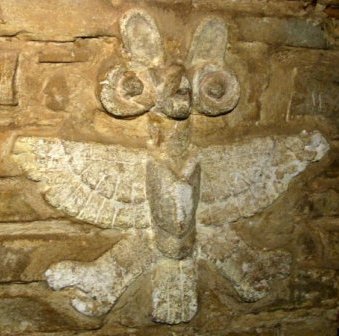 Chouette en stuc de la tombe 1, symbole de la mort, de Zaachila, Oaxaca, Mexique