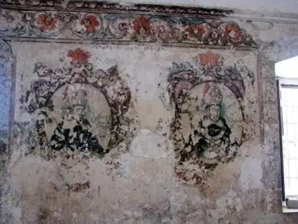 Détail des peintures du réfectoire de l’ex-couvent de Cuilápam de Guerrero, Oaxaca, Mexique