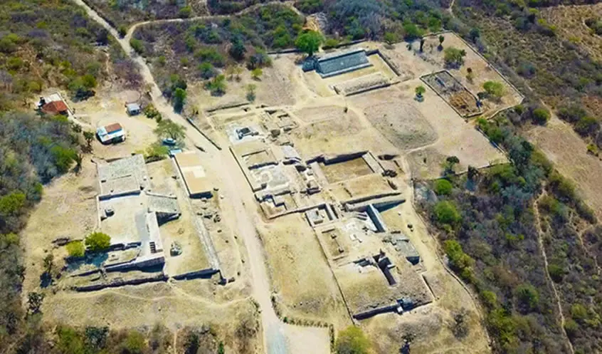 Vue aérienne de Dainzú, Oaxaca, Mexique