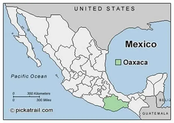 Carte du Mexique, localisation de l’État de Oaxaca.