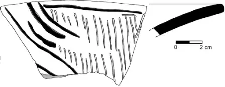 Dessin et coupe réalisés en laboratoire d’un tesson de céramique Zapotèque Préclassique