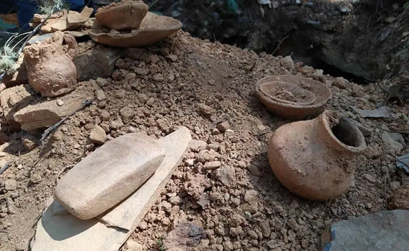 Exemple de céramiques trouvées en fouille archéologique, Oaxaca, Mexique