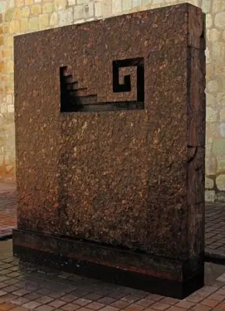 La fontaine Sangre de Mitla de Francisco Toledo, dans le jardin ethnobotanique de Oaxaca