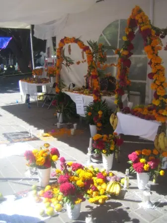 Autels des morts réalisé sur le Zócalo de Oaxaca, Mexique