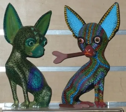 Exemples des alebrijes de l’atelier Alebrijes Autoctonos, San Antonio Arrazola, Mexique
