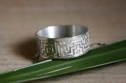 Serpiente de agua, bague grecques Zapotèques du Mexique en argent