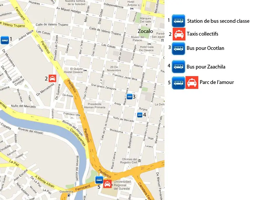 Points de départ des bus et taxis pour la Grande Vallée.