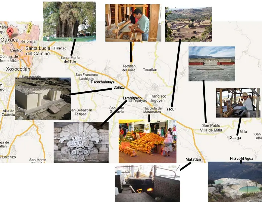 Carte de la Vallée de Tlacolula, Oaxaca, Mexique