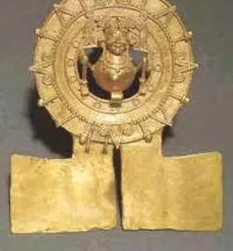 Objet en or des tombes de Villa de Zaachila, Oaxaca, Mexique